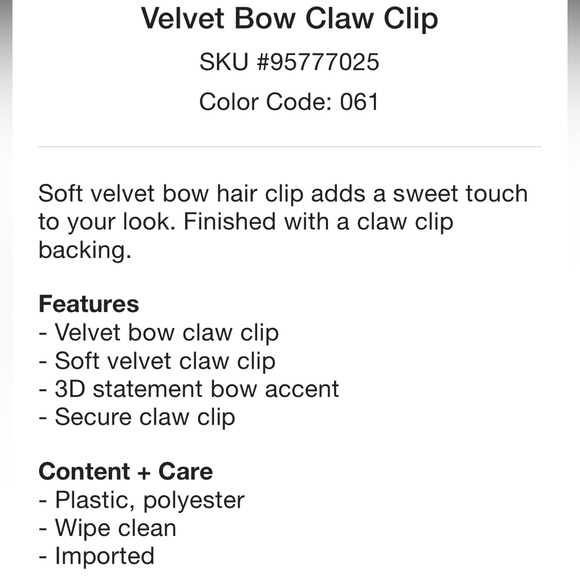 UO Velvet Bow Hair Claw Clip Maroon New! - Picture 4 of 5
